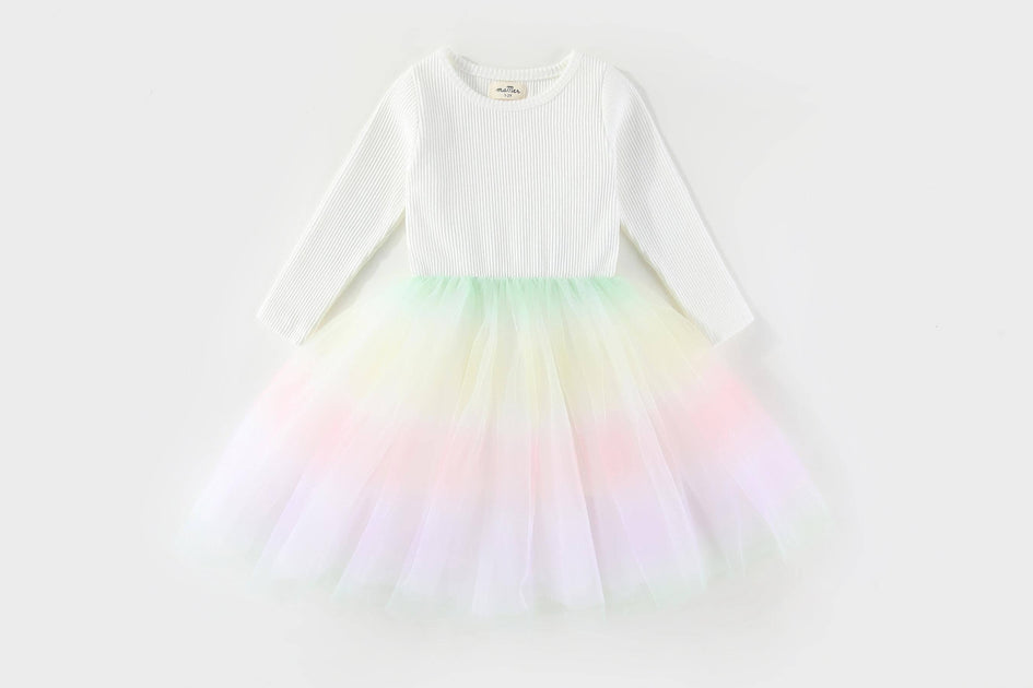 long sleeve tulle rainbow dress MaMer Rainbow Valentina Winter Tutu Dress – Bumblebeez Kidz Boutique