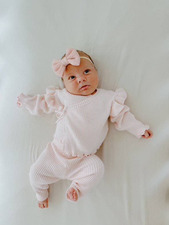 Petite & Co Ribbed Ruffle Kimino Set | Pink