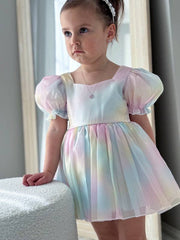 A Little Lacey Anastasia Girls Rainbow Organza Dress