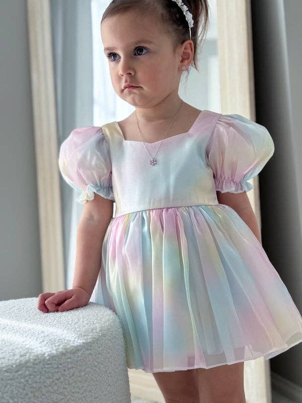 A Little Lacey Anastasia Girls Rainbow Organza Dress