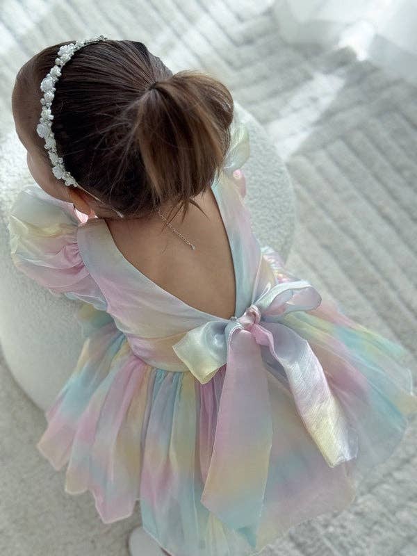 A Little Lacey Anastasia Girls Rainbow Organza Dress