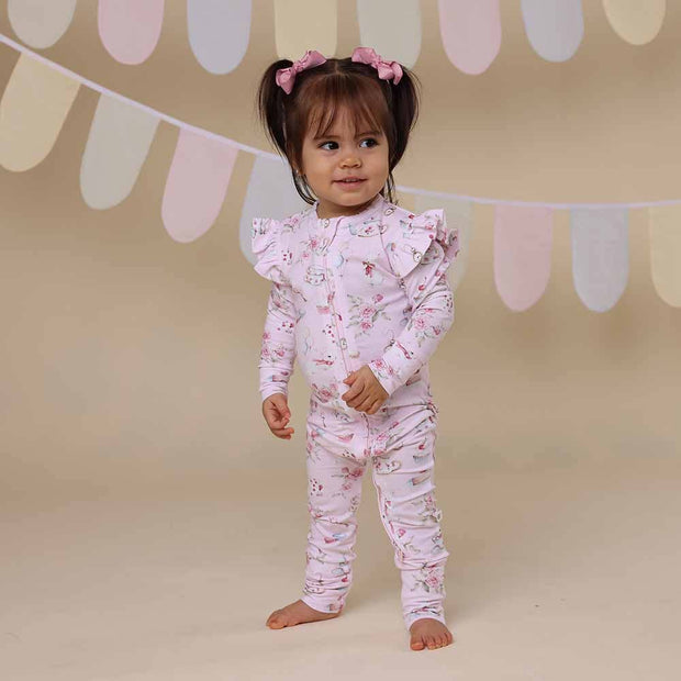 Alice’s Tea Party Organic Snugglesuit Convertible Romper with Frill
