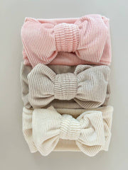 Petite & Co Chunky Velvet Ribbed Bow Headband - Butter