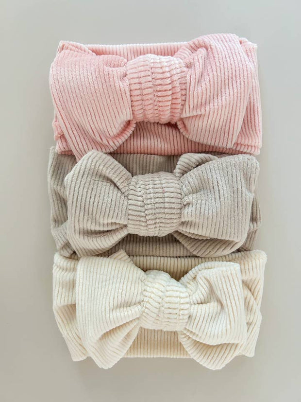 Petite & Co Chunky Velvet Ribbed Bow Headband - Butter