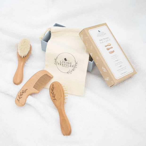 Living Textiles 3pc Baby Wooden Brush & Comb Set
