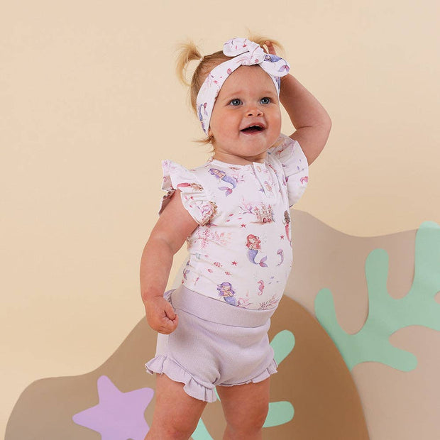Snuggle Hunny Short Sleeve Organic Bodysuit with Frill -  Mermaid