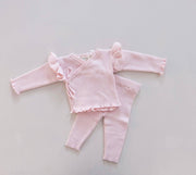 Petite & Co Ribbed Ruffle Kimino Set | Pink
