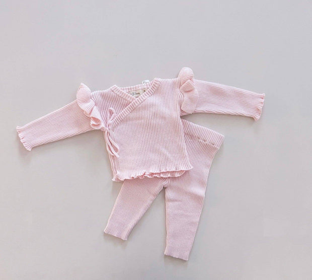 Petite & Co Ribbed Ruffle Kimino Set | Pink