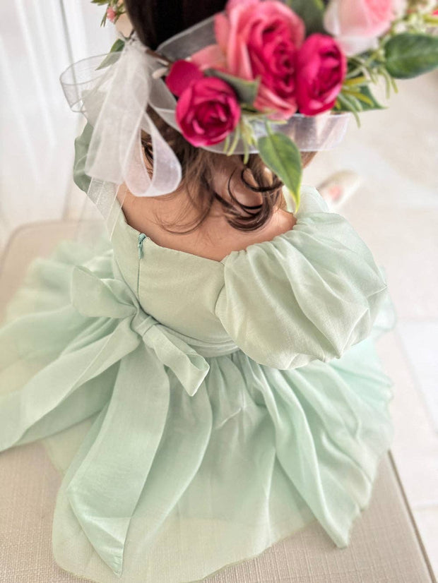A Little Lacey Lucy Puff Sleeve Sage Green Baby Romper