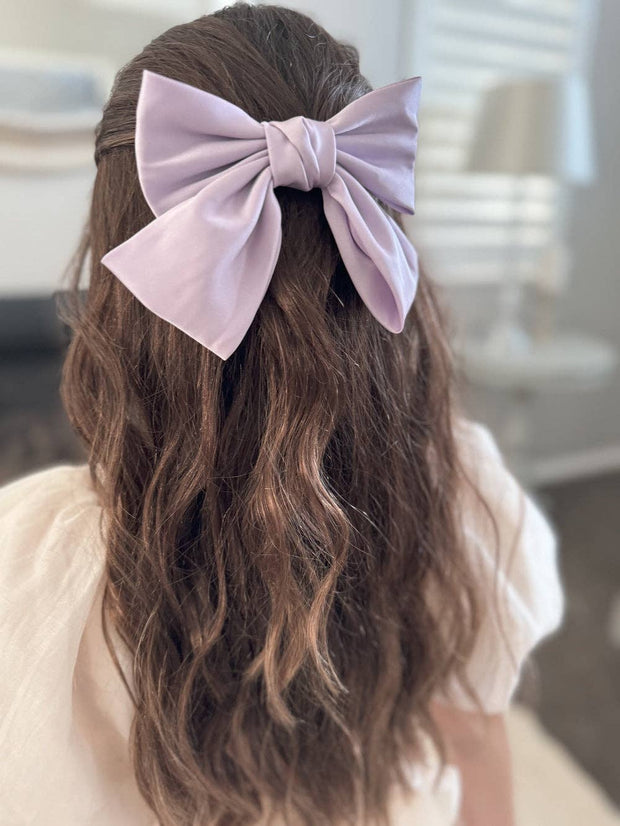 A Little Lacey Girls Lilac Satin Bow