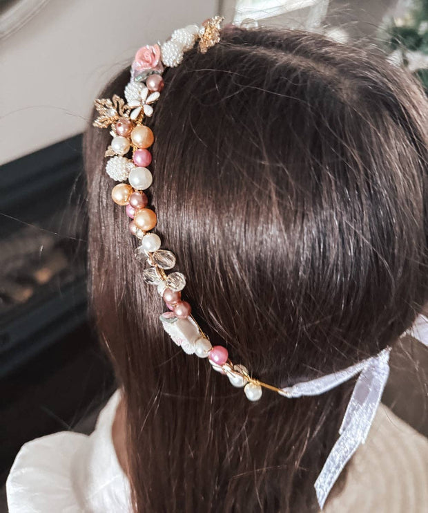 A Little Lacey Aurora Girls Pearl Flower Headband
