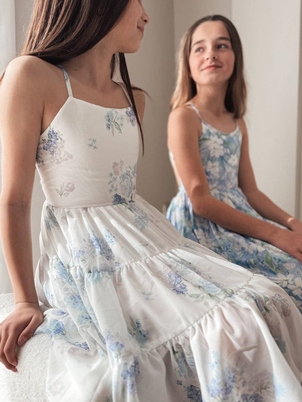 A Little Lacey Phoebe Chiffon Girls Dress Blue Floral
