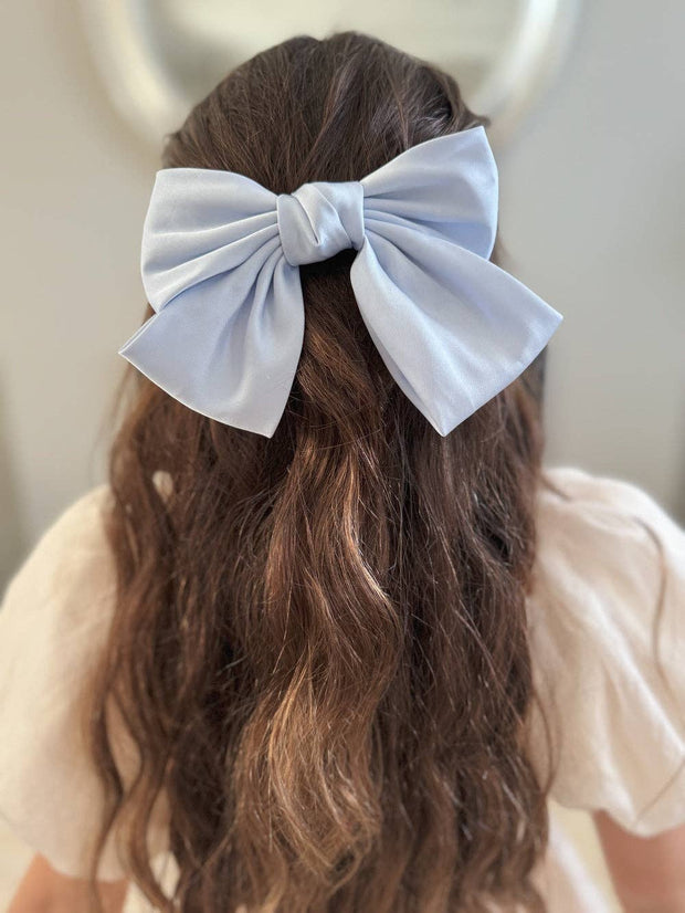 A Little Lacey Girls Blue Satin Bow