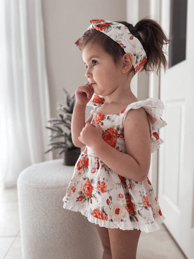A Little Lacey Olive Baby Girls Floral Christmas Romper