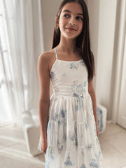 A Little Lacey Phoebe Chiffon Girls Dress Blue Floral