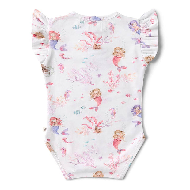 Snuggle Hunny Short Sleeve Organic Bodysuit with Frill -  Mermaid