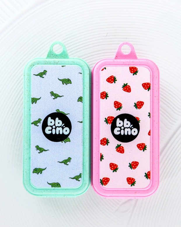 Bbcino Silicone Straw Set - Strawberry / Dinosaur