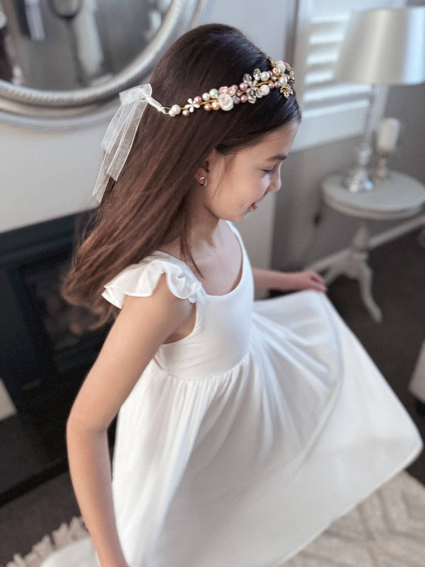 A Little Lacey Aurora Girls Pearl Flower Headband