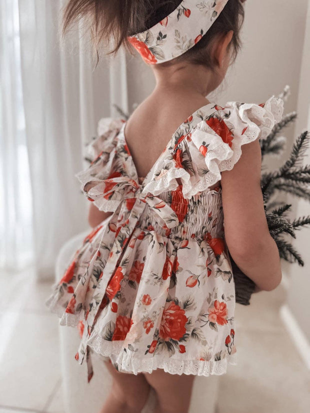 A Little Lacey Olive Baby Girls Floral Christmas Romper
