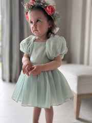 A Little Lacey Lucy Puff Sleeve Sage Green Baby Romper