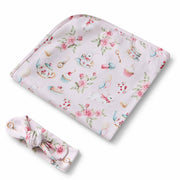Snuggle Hunny Alice’s Tea Party Organic Jersey Wrap & Topknot Set