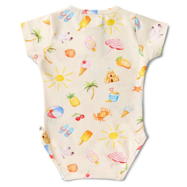 Snuggle Hunny Short Sleeve Organic Bodysuit - Beach Fun