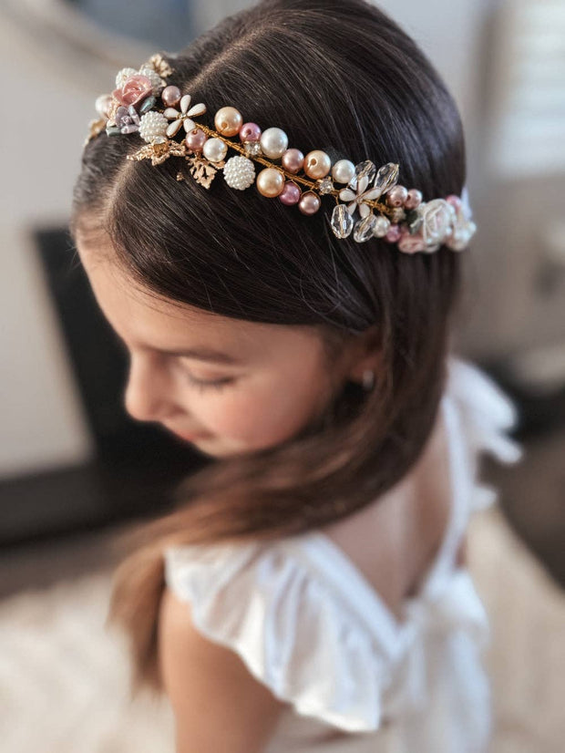 A Little Lacey Aurora Girls Pearl Flower Headband