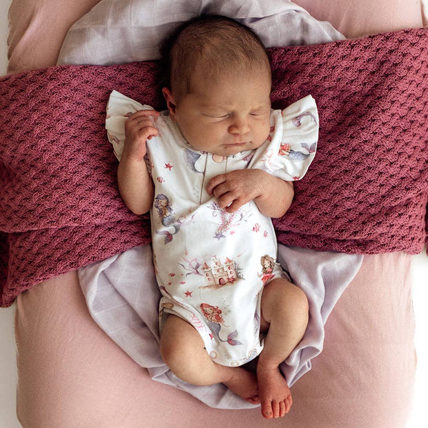 Snuggle Hunny Short Sleeve Organic Bodysuit with Frill -  Mermaid