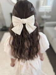 A Little Lacey Girls Champagne Satin Bow