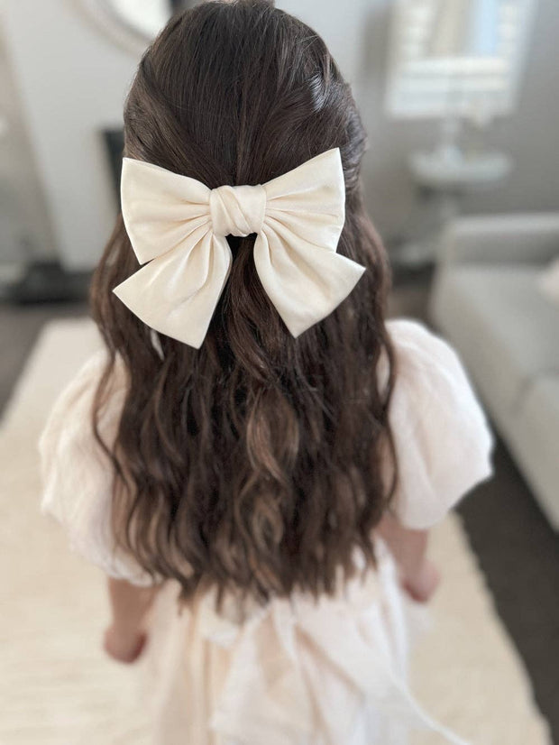 A Little Lacey Girls Champagne Satin Bow