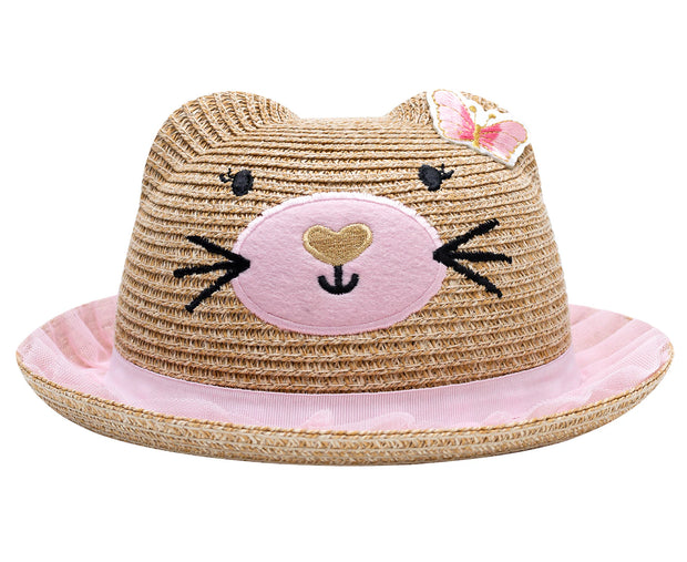 Billy Loves Audrey Kids' Ballet Cat Hat w/ Pink Tulle & Butterfly on Ear - Natural/Pink - 50cm - Small