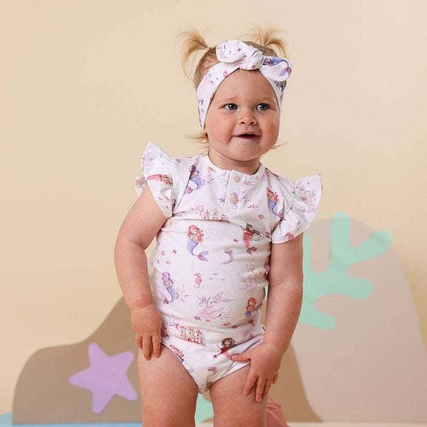 Snuggle Hunny Short Sleeve Organic Bodysuit with Frill -  Mermaid