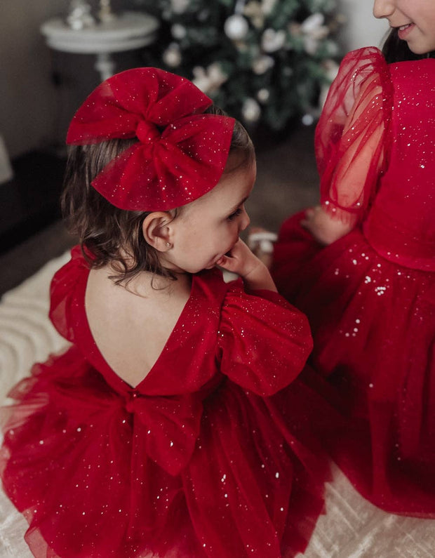 A Little Lacey -Sparkle Red Christmas Bow - Long