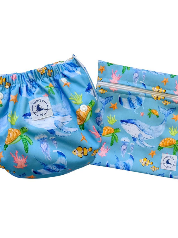 Little E & Co Reusable Swim Nappy & Mini Wet Bag Combo - Ocean