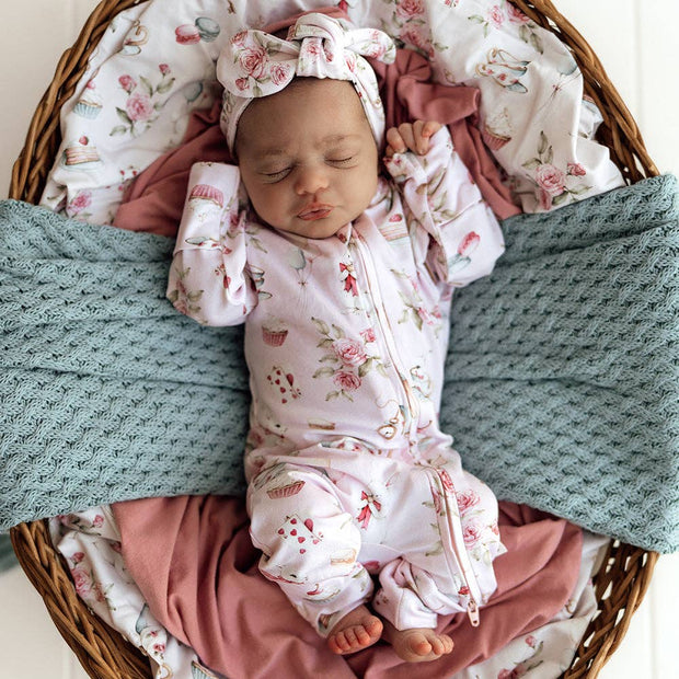 Alice’s Tea Party Organic Snugglesuit Convertible Romper with Frill