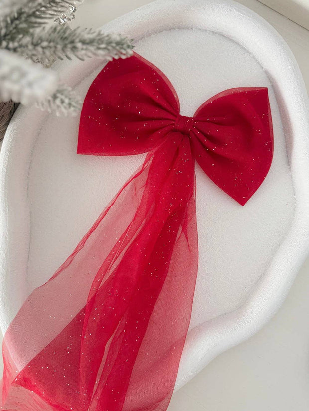 A Little Lacey -Sparkle Red Christmas Bow - Long