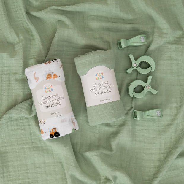All 4 Ella Organic Swaddles & 4 pegs Gift Set - Country Farm