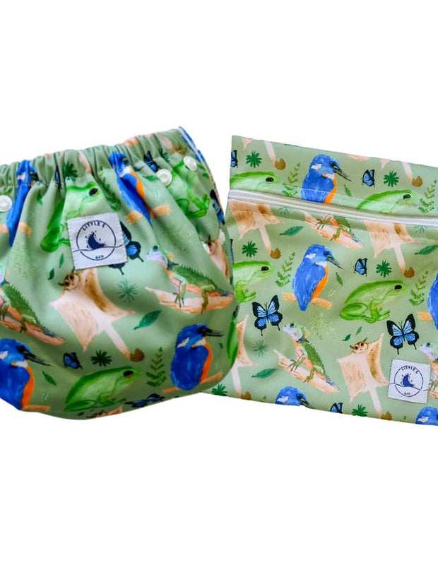 Little E & Co Reusable Swim Nappy & Mini Wet Bag Combo - Forest