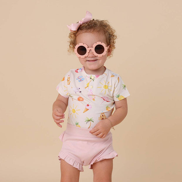 Snuggle Hunny Short Sleeve Organic Bodysuit - Beach Fun