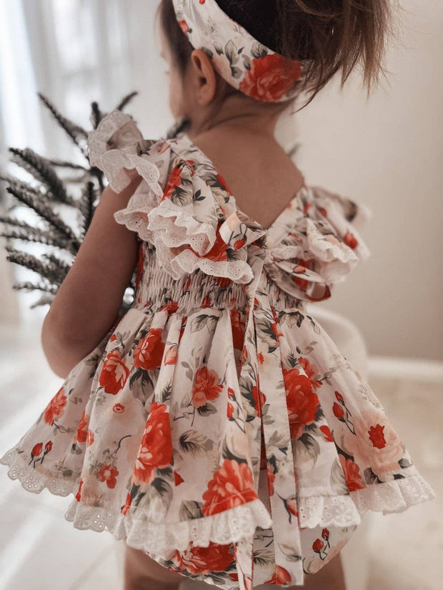 A Little Lacey Olive Baby Girls Floral Christmas Romper