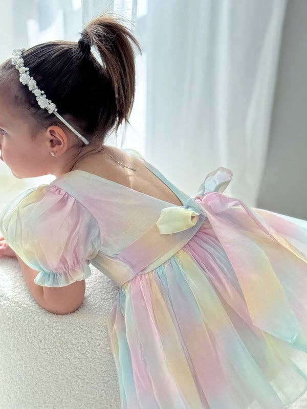 A Little Lacey Anastasia Girls Rainbow Organza Dress