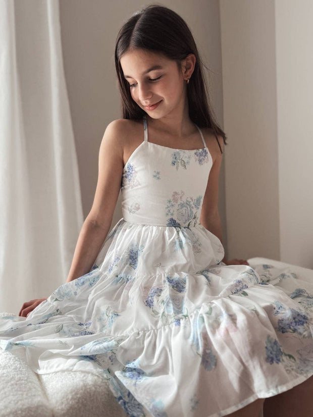 A Little Lacey Phoebe Chiffon Girls Dress Blue Floral