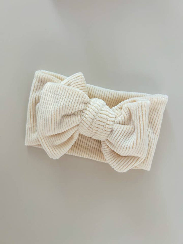 Petite & Co Chunky Velvet Ribbed Bow Headband - Butter