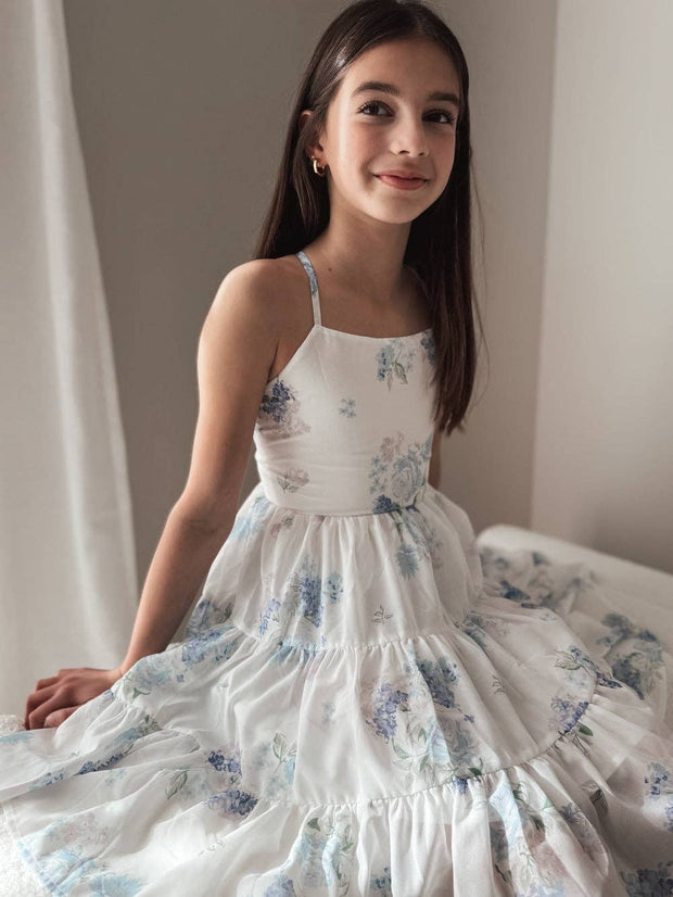 A Little Lacey Phoebe Chiffon Girls Dress Blue Floral