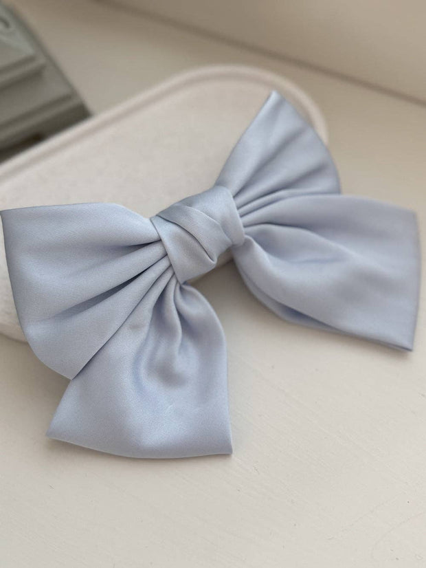 A Little Lacey Girls Blue Satin Bow