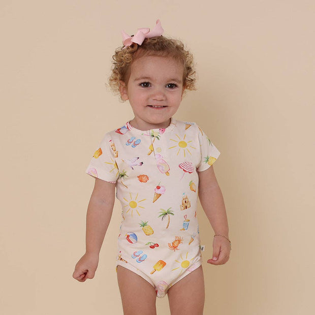 Snuggle Hunny Short Sleeve Organic Bodysuit - Beach Fun