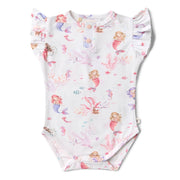 Snuggle Hunny Short Sleeve Organic Bodysuit with Frill -  Mermaid