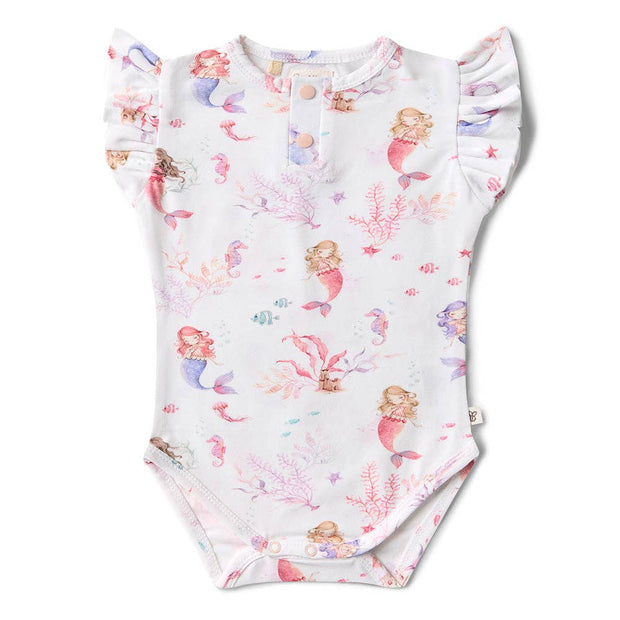 Snuggle Hunny Short Sleeve Organic Bodysuit with Frill -  Mermaid