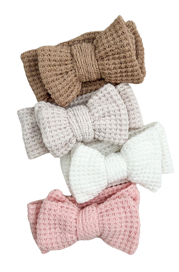 Petite & Co Elissa Waffle Knit Bow Headband - White