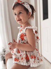 A Little Lacey Olive Baby Girls Floral Christmas Romper
